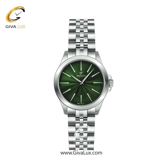 ساعت مچی اورجینال زنانه ویولت VIOLET نقره ای | نقره ای| سبز یشمی تیره| کد رفرنس 0591 سایز کوچک